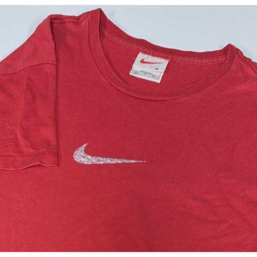 Vintage Nike Shirt Men Medium Red Center Swoosh T Shirt 90s Made in USA